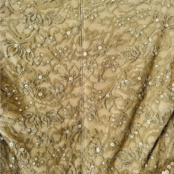 T by Tadashi Shoji Elegant Gold Dress with Lace and Sequin Details - Picture 5 of 15